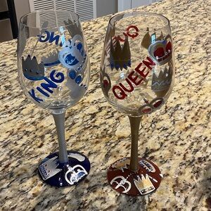 Lolita Hand Painted set of King and Queen Wine Glasses with Recipe Design 15 oz.
